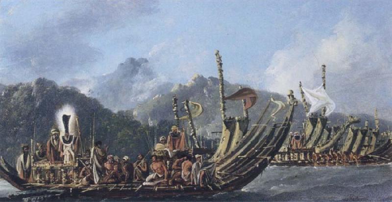 William Hodges Review of the War Galleys at Tahiti oil painting picture